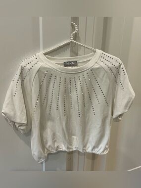 🤍 Darling Blue b. White w Silver Rivets French Terry Crop Top Size Large  🤍
